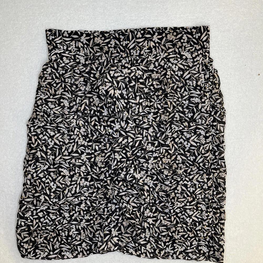 Sabina Musayev  Rima Skirt Black White Gold Accents Ruffle Mini Size Small